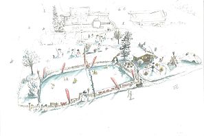 Grobe Skizze des neuen Natureislaufplatzes in Söll.
