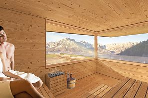 Holz Sauna in der Tirol Lodge.