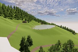 Visualisierung des neuen Speicherteichs Aiblboden in der SkiWelt Westendorf.
