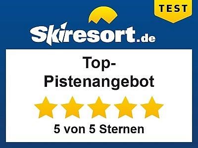 Auszeichnung von Skiresort.de: Top-Bewertung für Pistenangebot mit 5 von 5 Sternen.