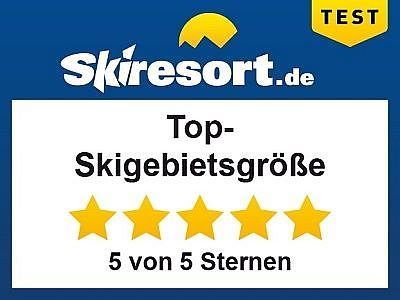 Auszeichnung von Skiresort.de: Top-Bewertung für Skigebietsgröße mit 5 von 5 Sternen.