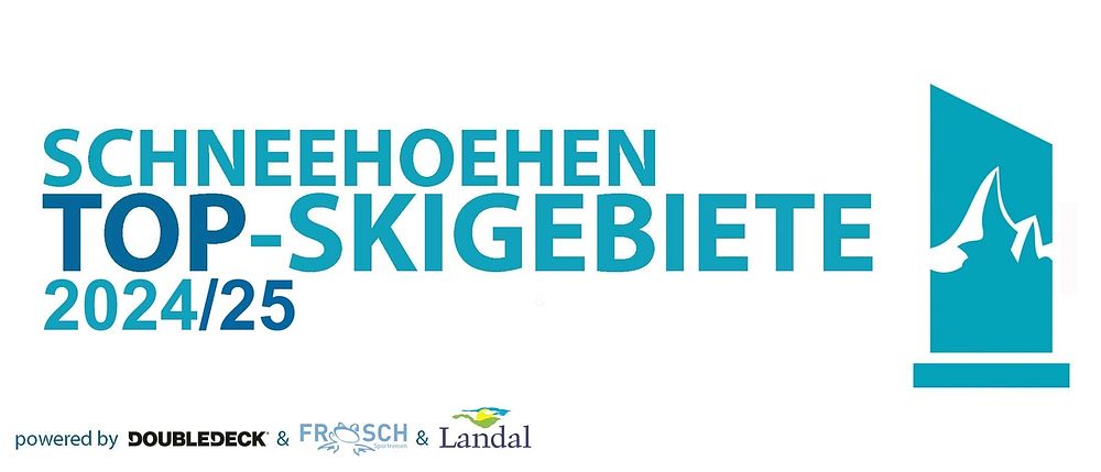 Logo der Auszeichnung ‚Schneehoehen Top-Skigebiete 2024/25mit stilisiertem Bergsymbol und den Partnern