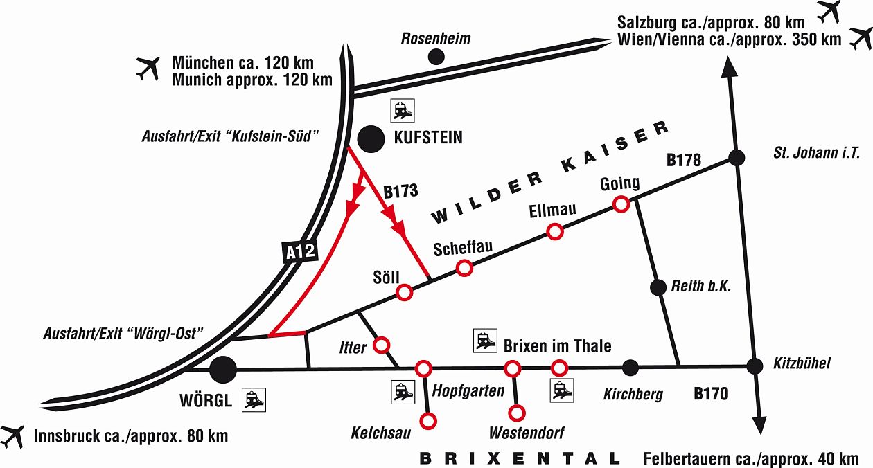 Karte für die Anreise mit dem Auto.