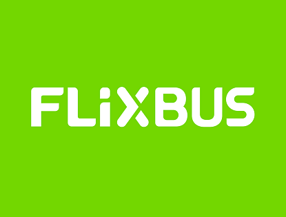 Flixbus Logo, weiße Schrift auf grünem Hintergrund