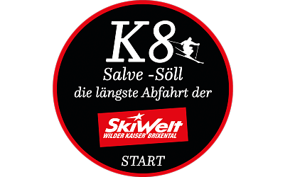Schild mit Informationen zur längsten Abfahrt.