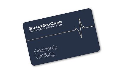 Blaue SuperSkiCard mit Aufschrift: Einzigartig. Vielfältig