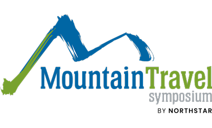Logo Mountain Travel Symposium in blauer grüner Schrift