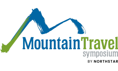 Logo Mountain Travel Symposium in blauer grüner Schrift