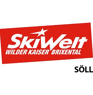Rotes Winter Skigebiet Logo SkiWelt Wilder Kaiser Brixental mit Ortsangabe Bergbahn Söll