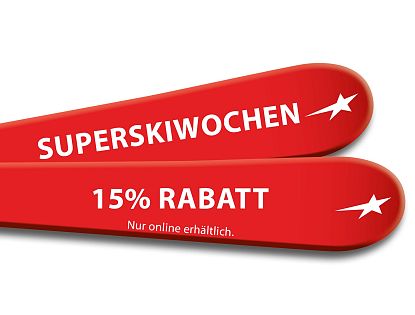 Skier mit der Ankündigung der SuperskiWochen.