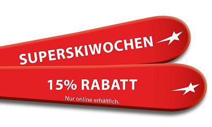 Skier mit der Ankündigung der SuperskiWochen.