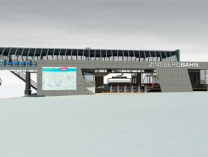 Visualisierung der Zinsbergbahn Talstation auf verschneitem Untergrund