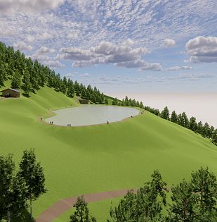 Visualisierung des neuen Speichteichs Aiblboden in der SkiWelt Westendorf.